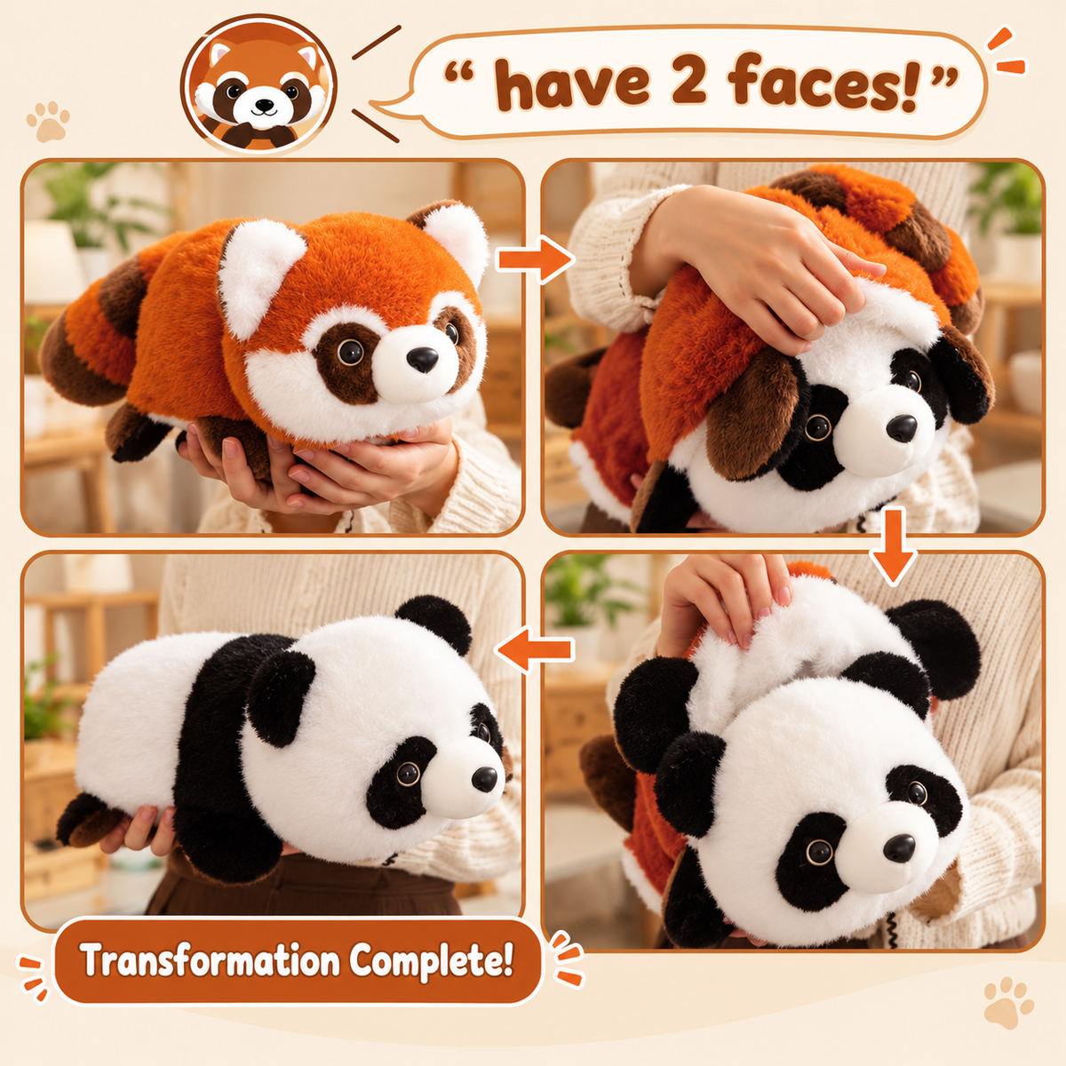 2-in-1 Raccoon Panda Plush Toy