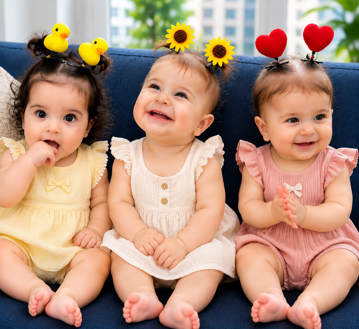 Cute Springy Duck, Sunflower & Heart Clips
