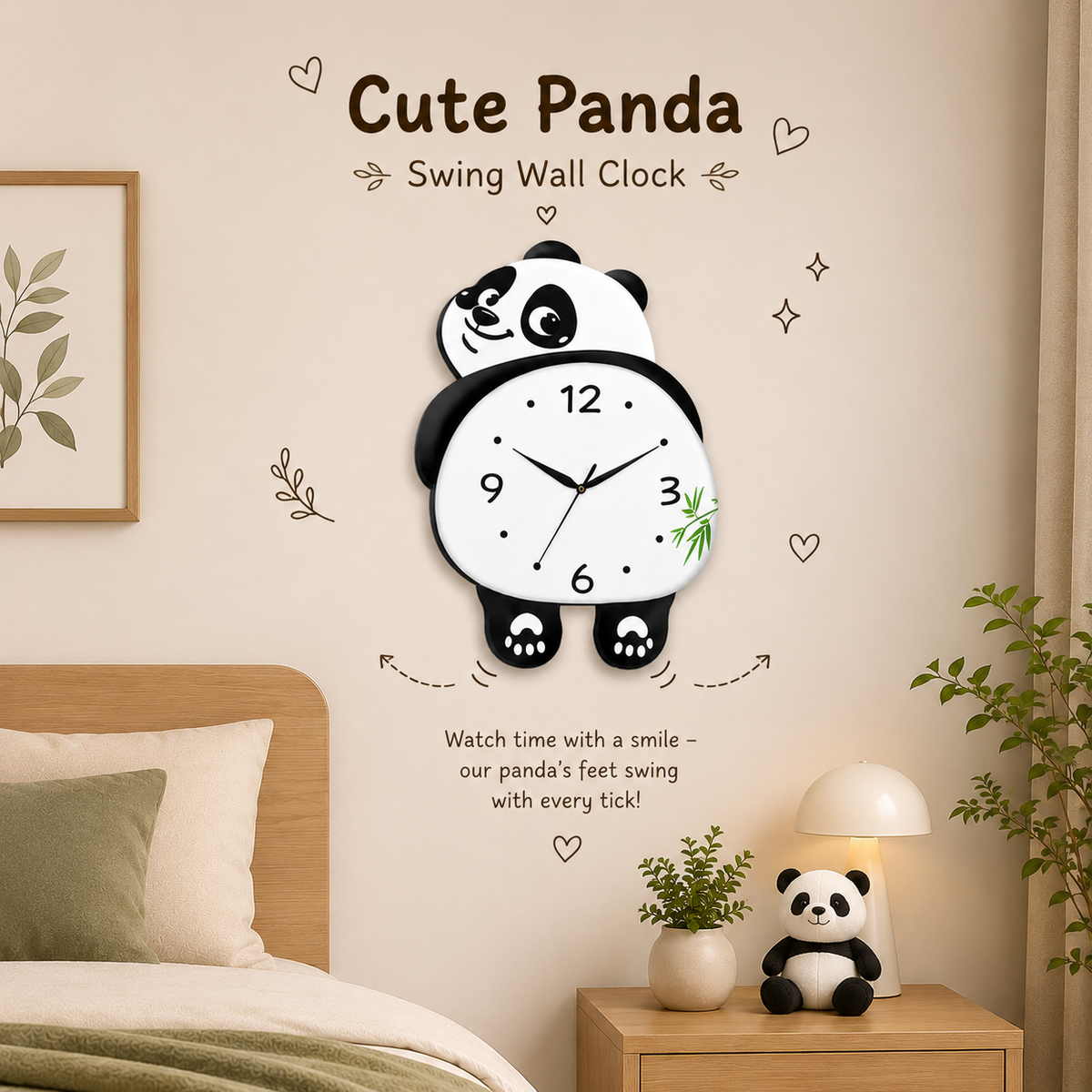 Cute Panda Swing Wall Clock (39*30)